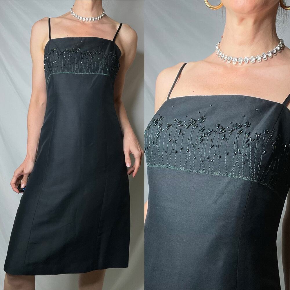 Ann Taylor 100% silk flower garden beaded dress floral vintage Y2K 90s fairy